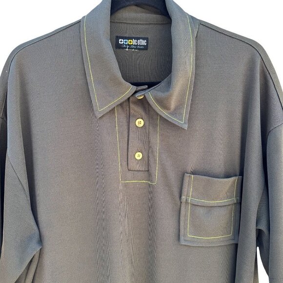 BC Ethic 3 Star Knits Vintage Mens Olive Green Short Sleeve Knit Polo Shirt - Picture 2 of 8